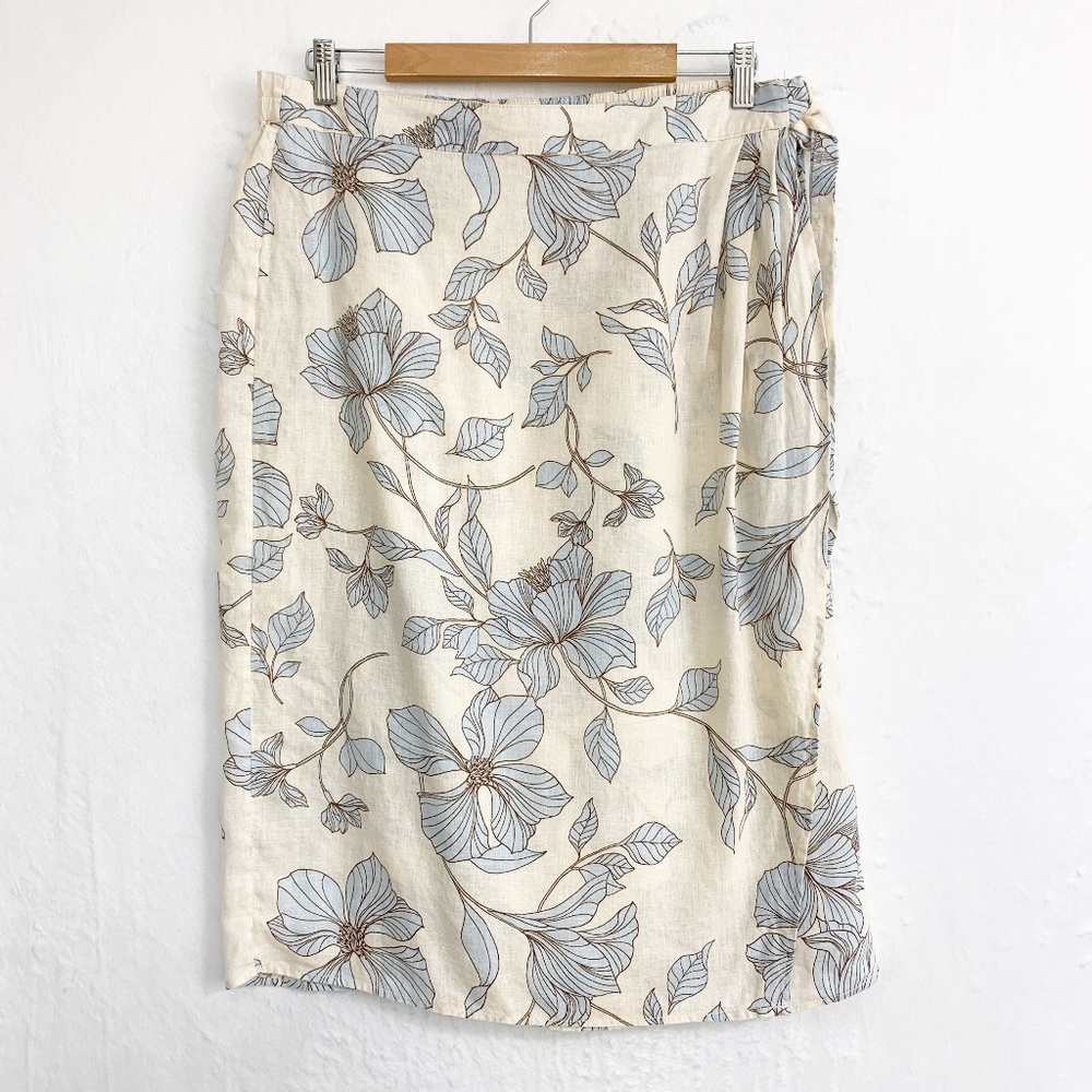 Cynthia Rowley Linen Faux Wrap Knee Length Floral Skirt Sz XL
